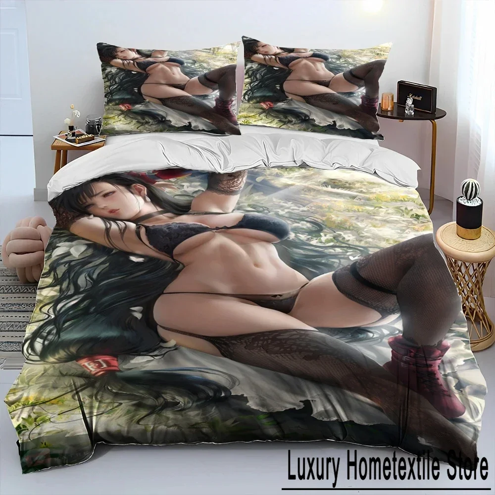 3D Print Anime Game Tifa Aerith Sexy Girl Lace Bedding Set Duvet Cover Bed Set Quilt Cover Pillowcase Comforter king Queen Size