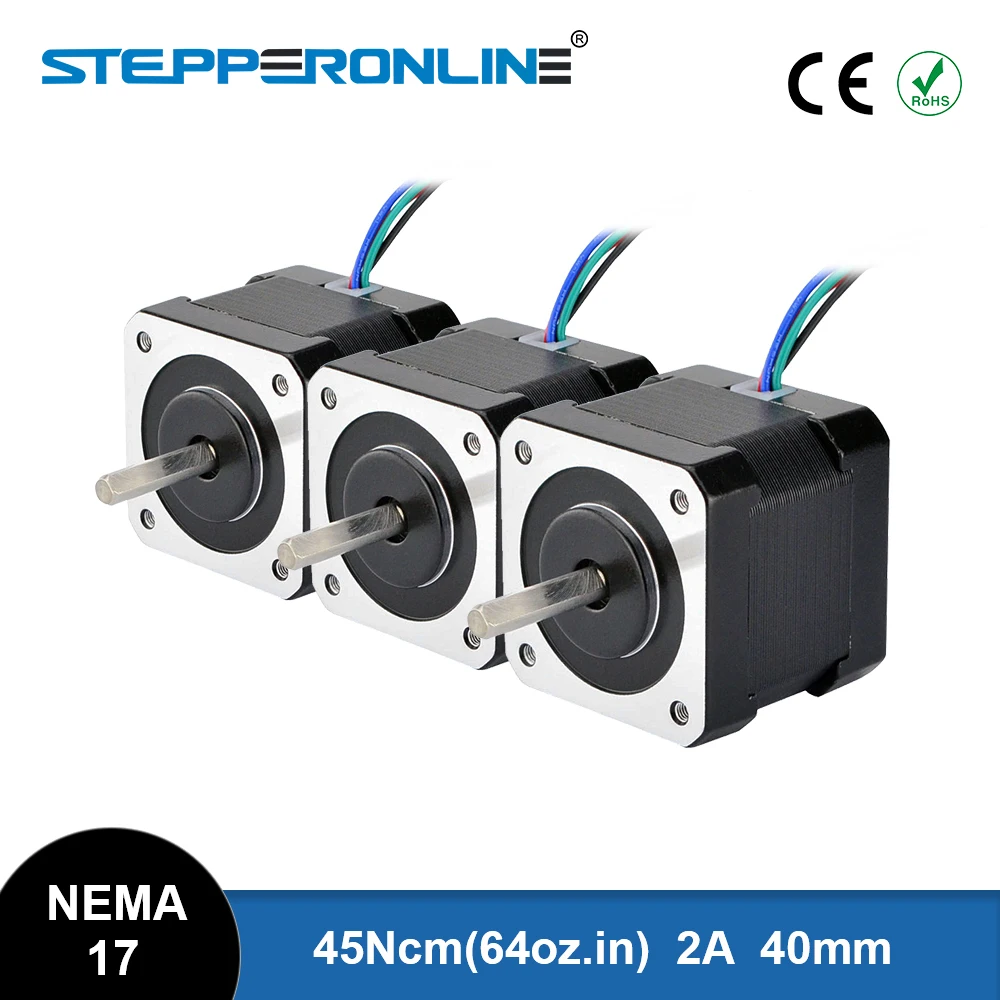 

STEPPERONLINE 3PCS Nema 17 Stepper Motor 40mm 45Ncm(64oz.in) 2A 4-lead Nema17 Step Motor 1m Cable for DIY 3D Printer CNC Robot