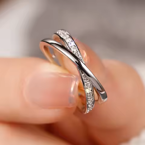 Huitan Fashion Silver Color Cross Ring Lady Trendy Low-key Jewelry with Brilliant Zirconia Stylish Daily Accessories for Women