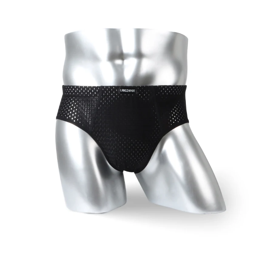 3-Pack Men's Nylon Mesh Briefs Ultra-Breathable Quick-Dry Underwear with LANGZHIYUE Label Cooling Lightweight Stretch Fit Trunks