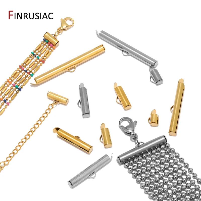 18K vergoldete Messing-Klemmverschlüsse, Schiebeverschlüsse, Schnallen, Rohrverbinder für DIY Armbänder, Halsketten, Schmuckherstellungszubehör