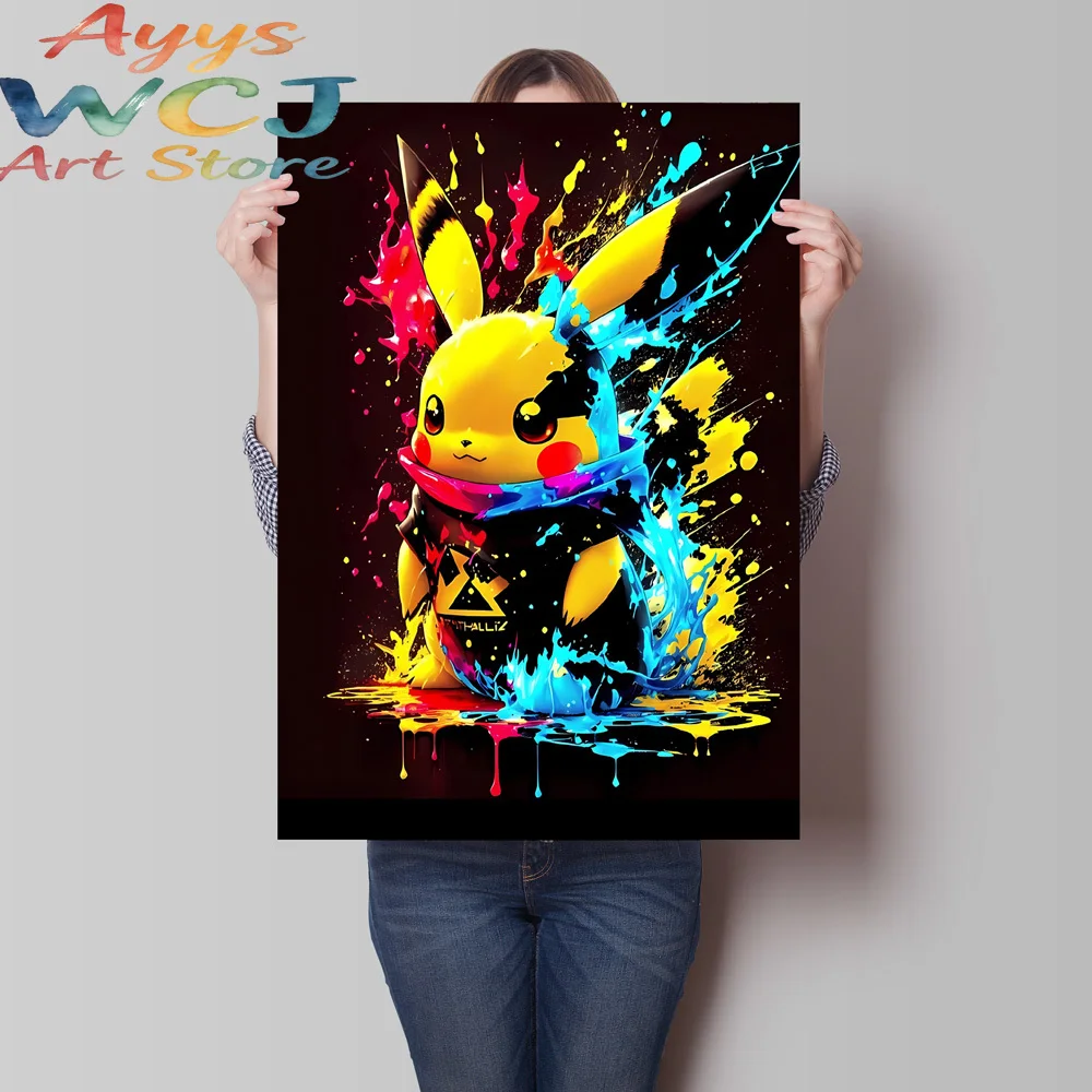 Pinturas en lienzo de Anime japonés, póster de Pokemon Pikachu, imagen de personaje de dibujos animados, colores brillantes y claros, decoración del hogar de alta calidad