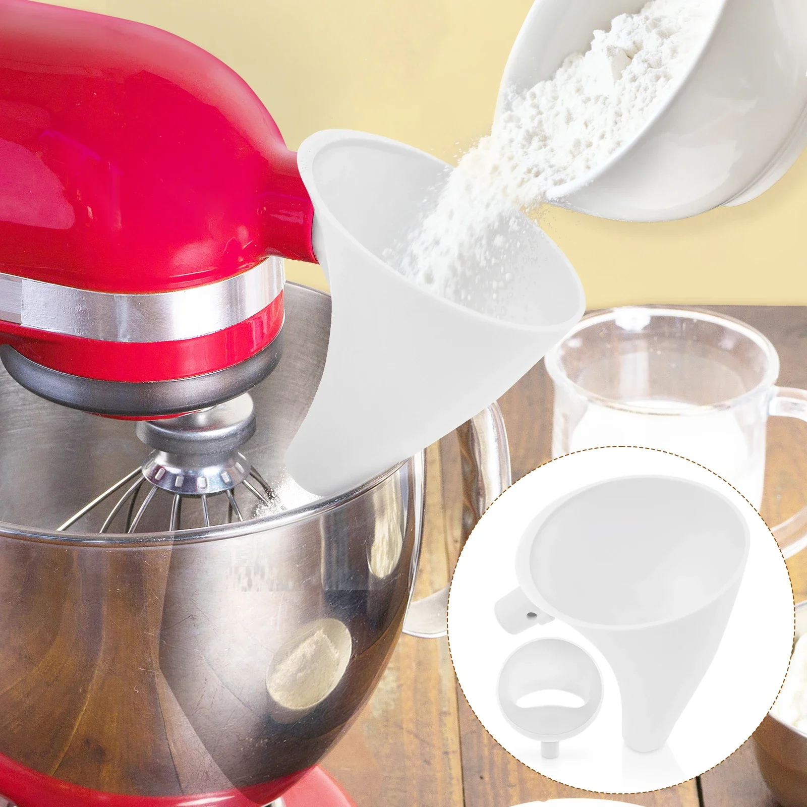 2Pcs Flour Funnel Mixer Add Flour Funnel Stand Mixer Attachment for Egg and Flour Guided Pour Fits 4.5–5Qt Tilt Head Stand Mixer