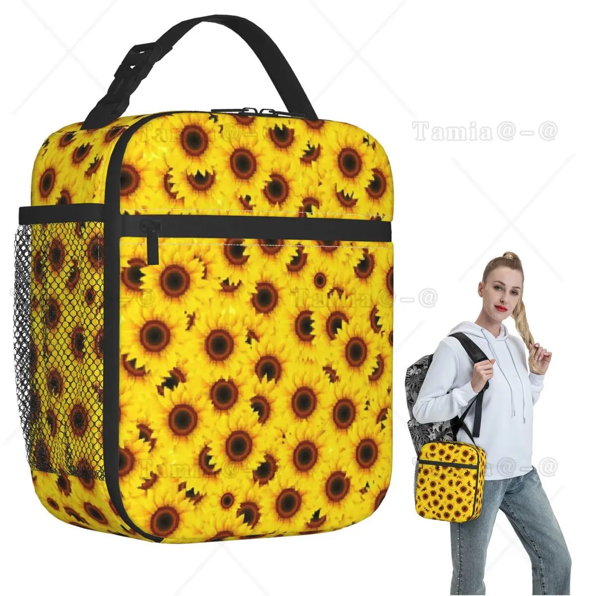 Sunflower Pattern Insulated Lunch Bag for Women Children Portable Food Boxes Thermal Lunch Box Tote