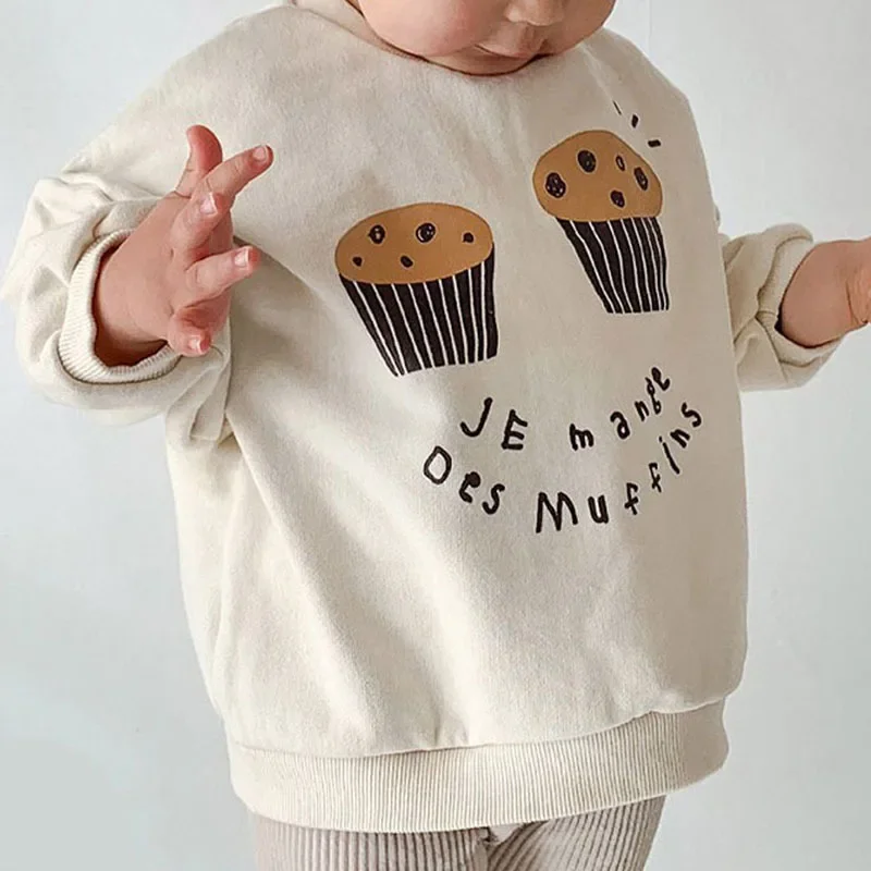 Hoodies Children Clothing Korean Winter New Boys and Girls Lovely Cake Printing Casual Sweatshirts Lovely Round Collar