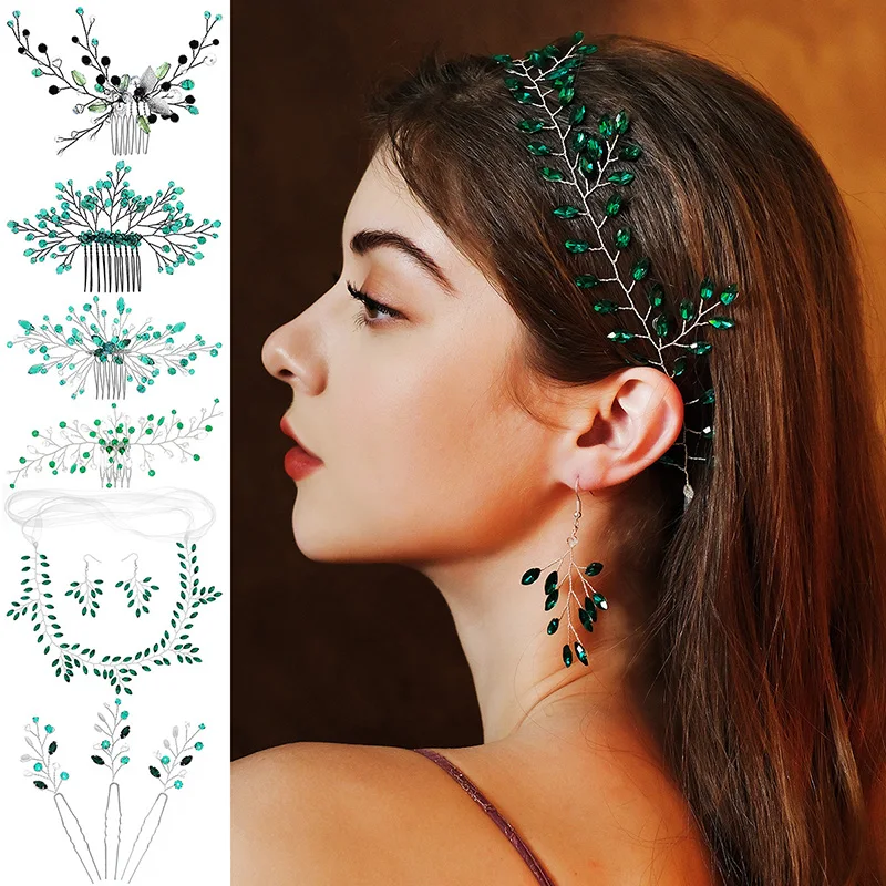 Efily Groene Haaraccessoires Hoofdtooi Kristal Bruids Haar Kam Clip Hoofddeksel Sieraden Vakantie Bruiloft Tiara Voor Vrienden