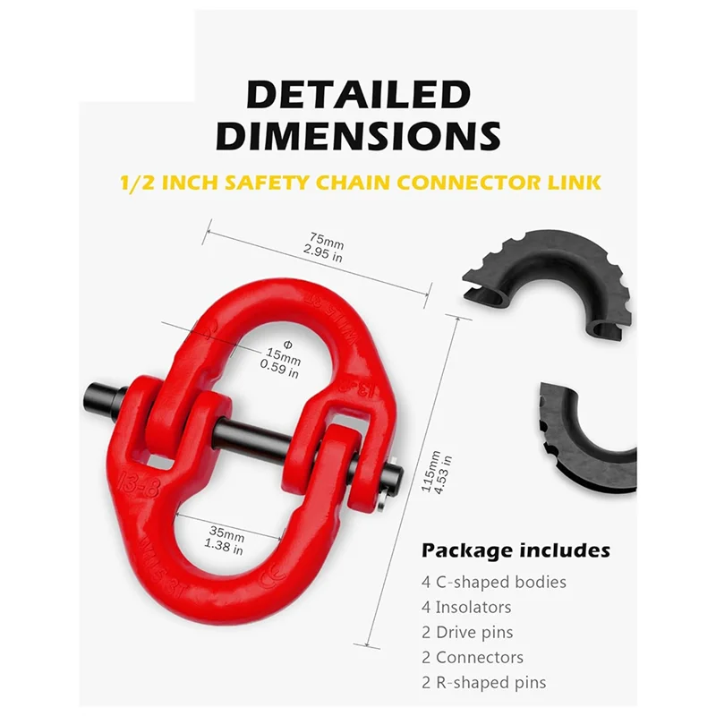 Ultra 2Pack 1/2 Safe Chain Connector Link, Coupling Link For Trailer Chains Connect, Tow Hitch Safe Chain Connector Link