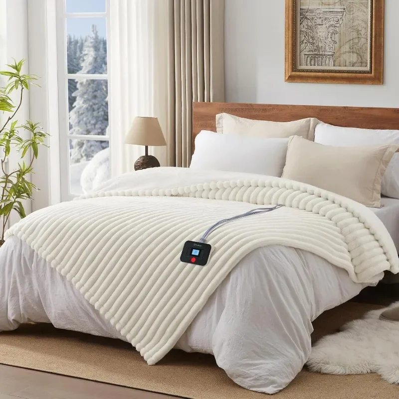 Electric Blanket, Artificial Fur Heating Blanket, 10 Heating Levels and 1-12 Hours Automatic Off, Machine Wash