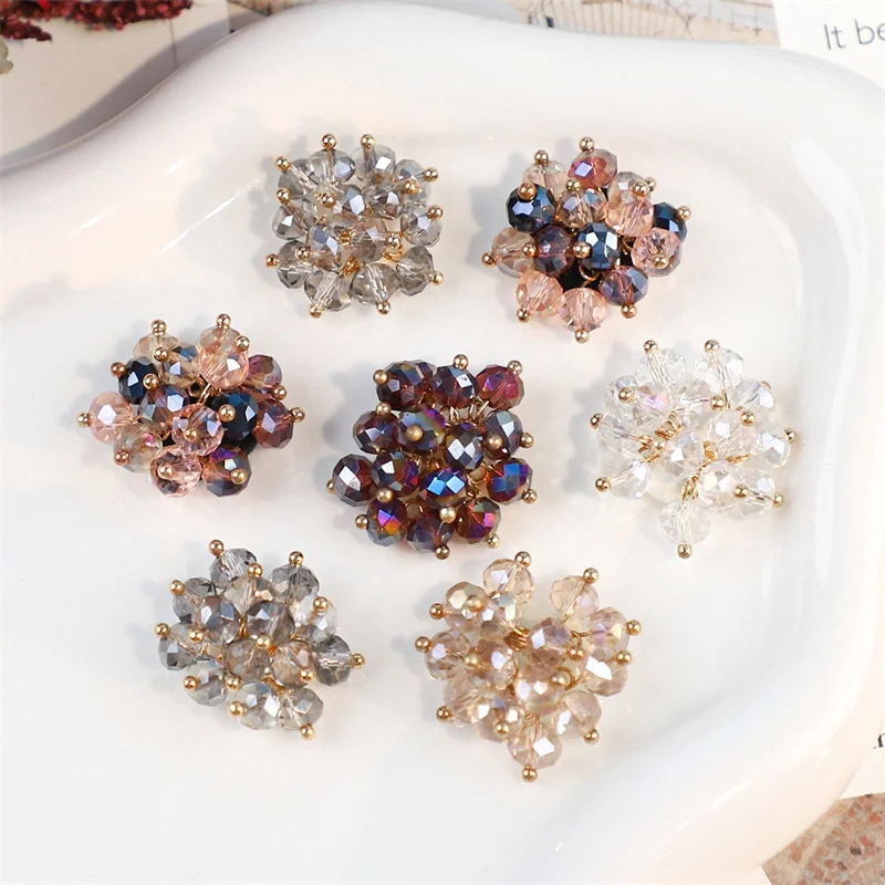 New style 30pcs/lot 20mm color glass beads handmade Weave rounds flowers shape cabochon beads diy jewelry garment hair accessory