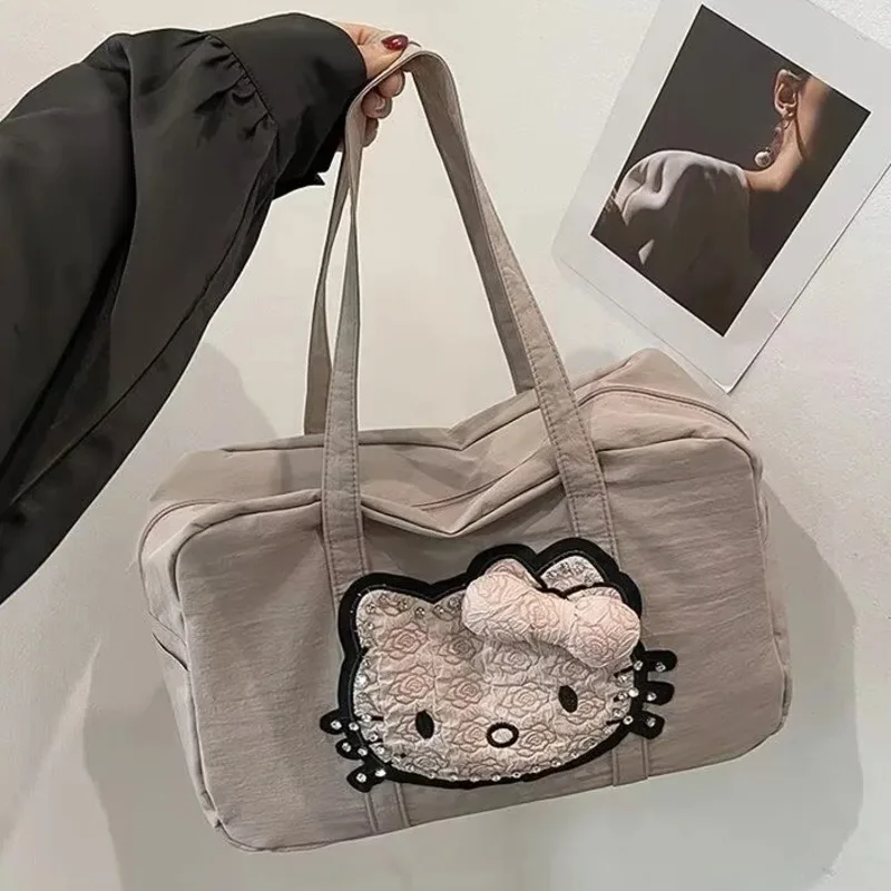 

Miniso с цветочным принтом Hellokitty, японская большая сумка, большая вместительная повседневная дорожная сумка, женская сумка в стиле Харадзюку с мультяшным принтом, подарки для девочек
