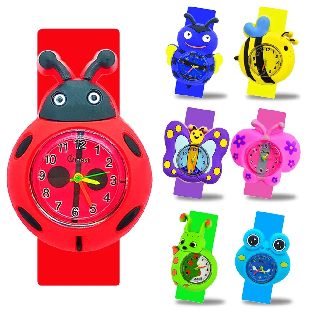 Cartoon Ladybug/Bee/Butterfly Toys Boys Girls Kids Watches 3D Frog Baby Bracelet Children Watch Clock Christmas Gift