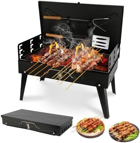 

Portable Foldable Charcoal Grill Kit for Camping, BBQ, Picnics – Compact Outdoor Grill with Tools