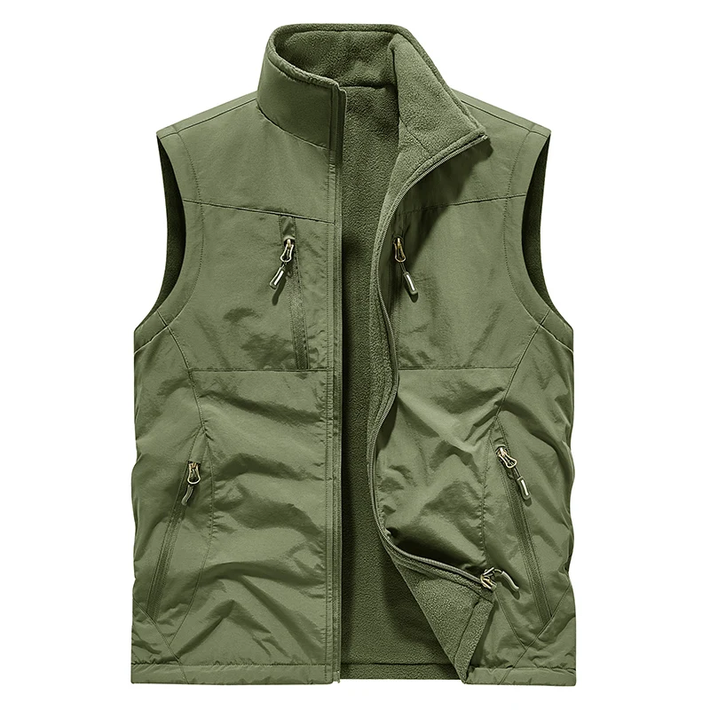 

Thiened Double-sided Fce Vest Men's Outdoor Casual Faion Ci Sle Nylon Fabric Large Size Jaet with kets