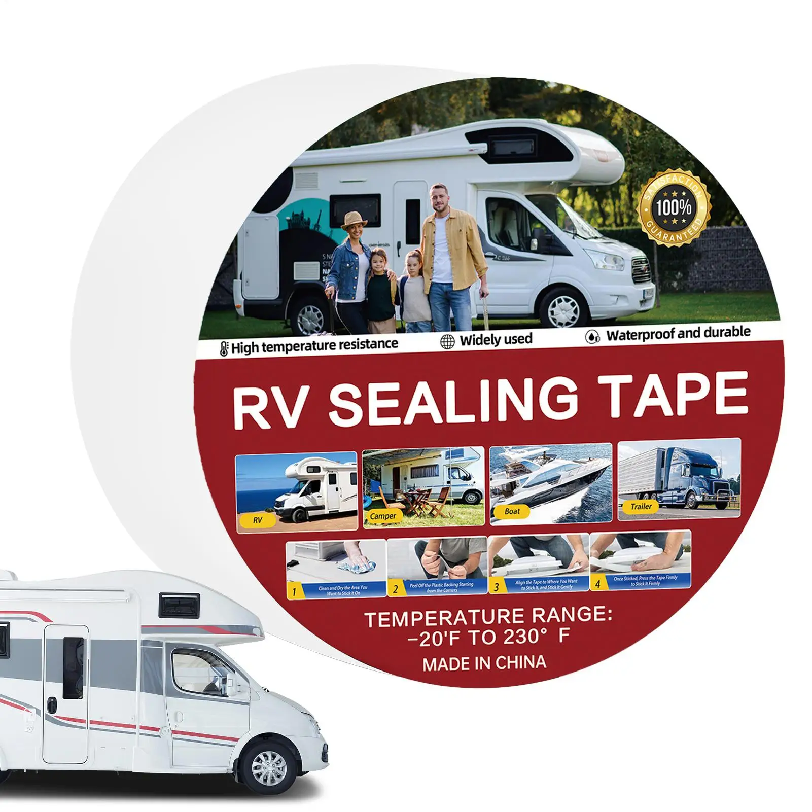 Ruban d'étanchéité RV blanc, imperméable, résistant aux UV ​   Ruban d'étanchéité résistant aux intempéries pour la réparation de toitures de camping-cars, l'étanchéité des fenêtres et des bateaux, et la réparation des fuites de toit de camping-cars