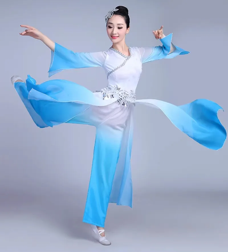 

Chinese Folk Dance Modern Classical Dance Costumes Water Sleeve Yangko Clothing Ancient Traditional Oriental Hanfu Yangko Dress