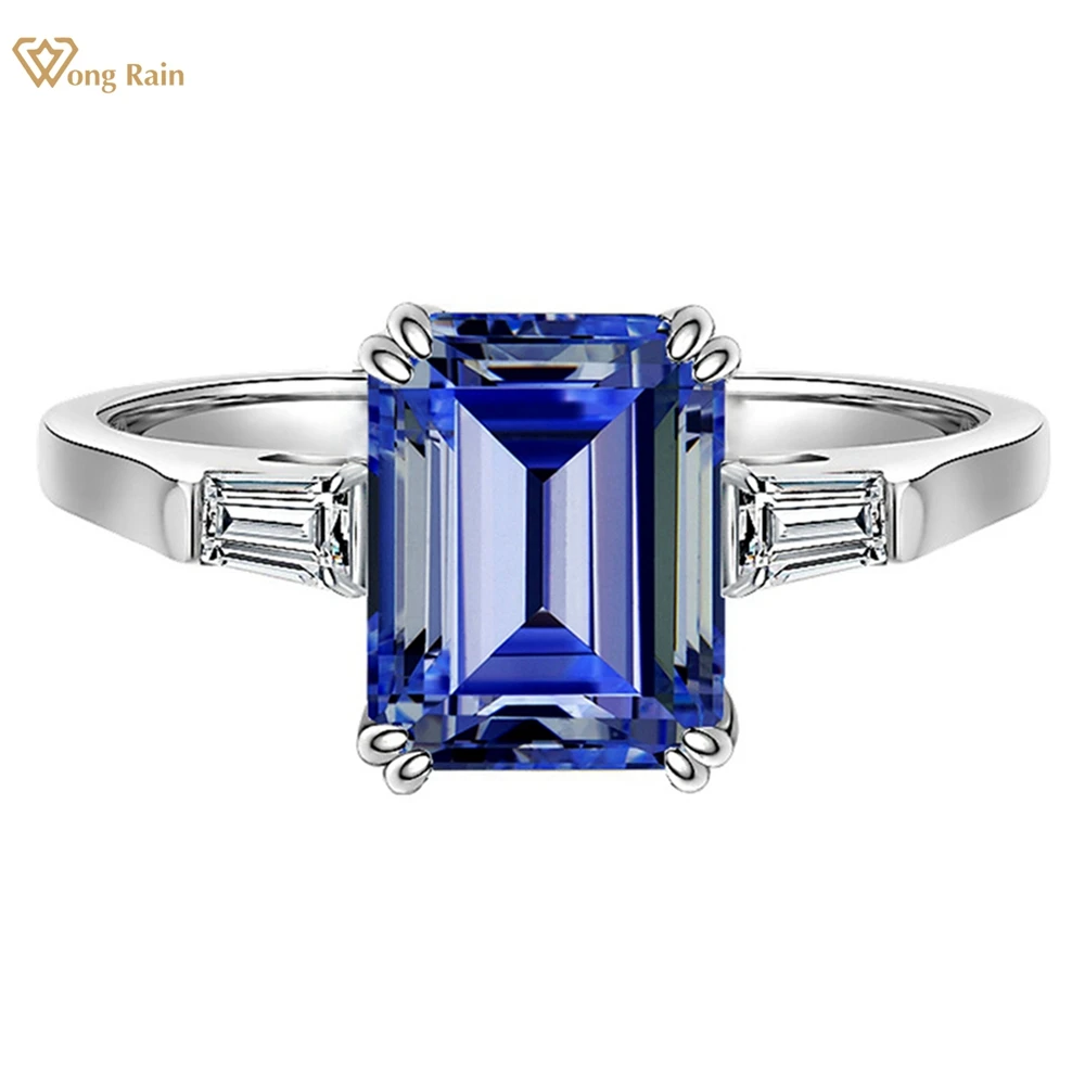 

Wong Rain 100% 925 Sterling Silver Emerald Cut 6*8MM Lab Sapphire Tanzanese Gemstone Engagement Ring For Women Classic Jewelry