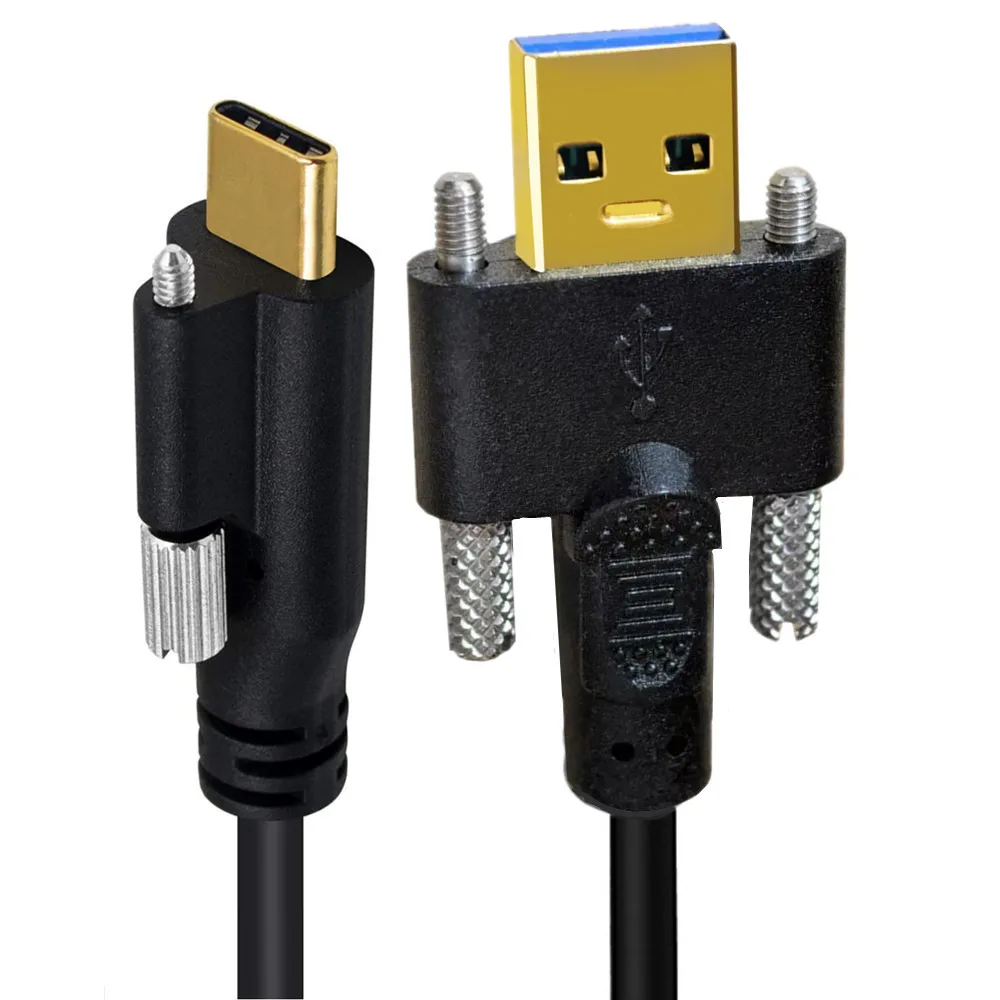 Gold Plated USB3.1 Type-C Male to USB3.0 Male Elbow With Screw Industrial Camera Lock Panel Data Connection Cable