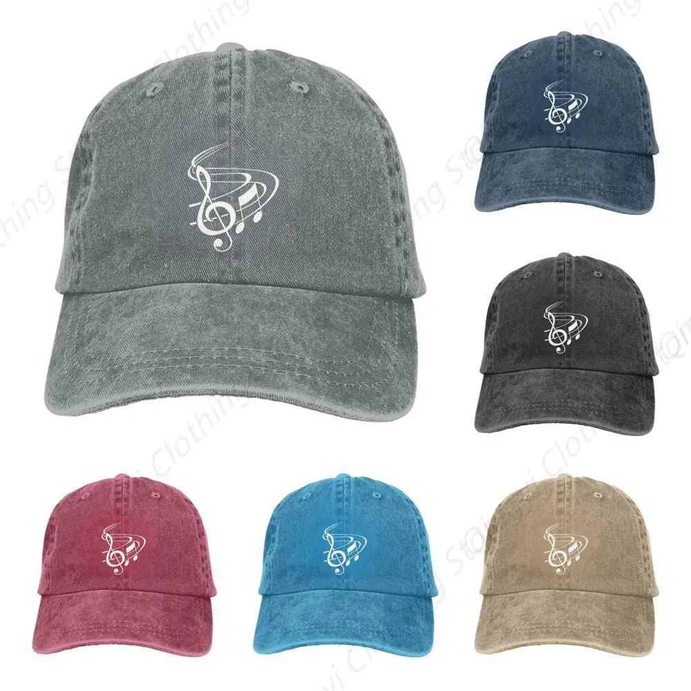 

Music Notes Mens Hat Vintage Distressed Washed Denim Dad Trucker Hat Gray Baseball Ball Cap Adjustable