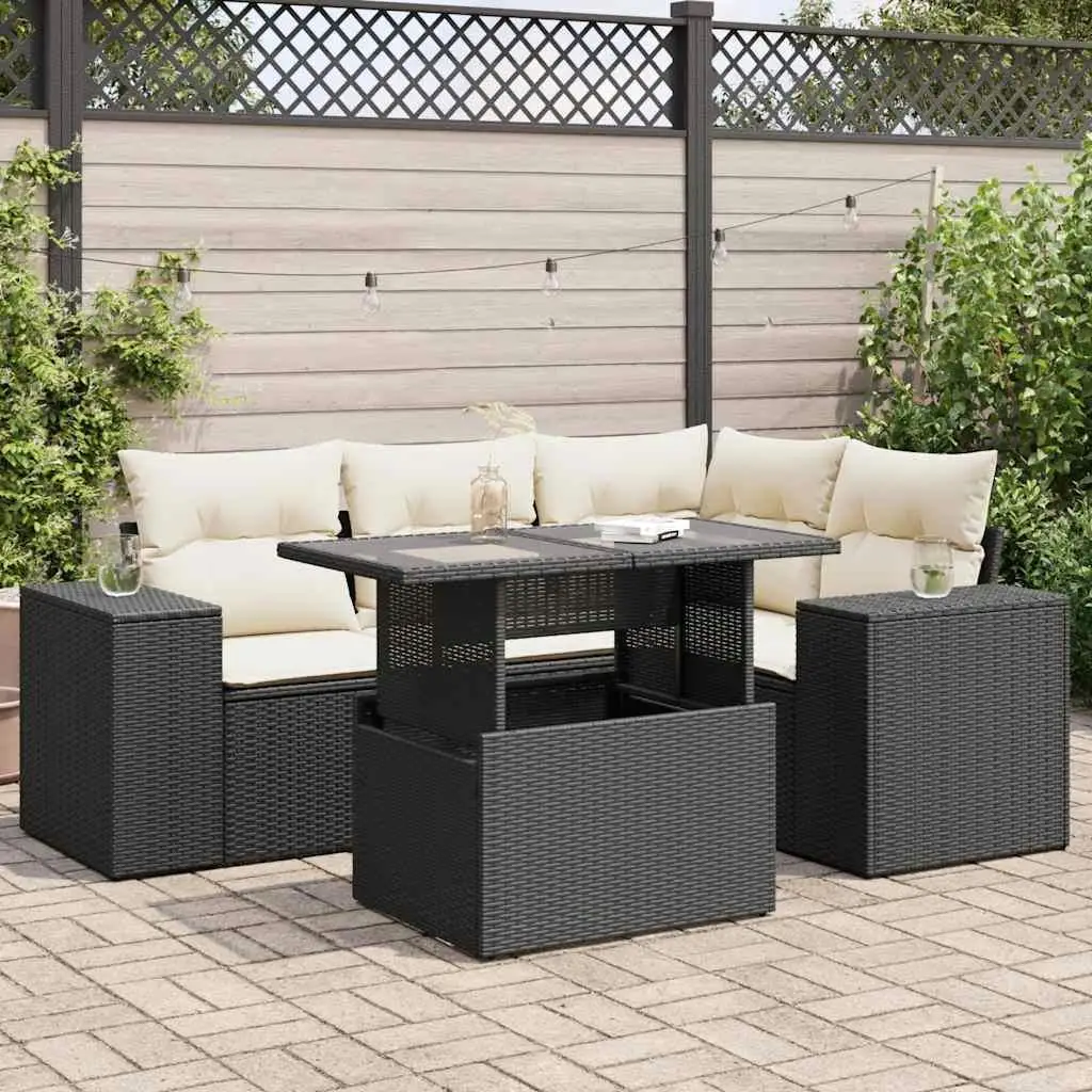 

Garden Sofa Set Outdoor Black Cream White Stylish Cushions Comfortable Seating for Patio Balcony Garden Furniture