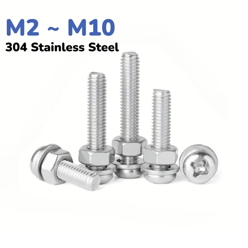 304 Stainless Steel Cross Phillips Round Head Screw Bolts Nut Washer Set M2 ~ M10 Length 3~60mm