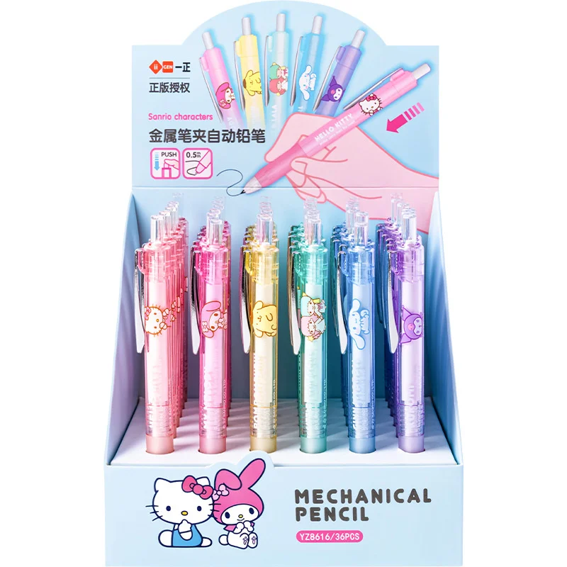 

24 pcs/lot Sanrio Mechanical Pencil Kawaii Melody Kuromi 0.5MM Drawing Writing Automatic Pen School Office Supplies Kids Gift