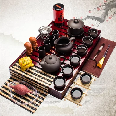 Hot Sale Yixing Ceramic Kung Fu Tea Set Solid Wood Tea Tray Teapot Tea Suit Chinese Tea Ceremony kung fu tea set