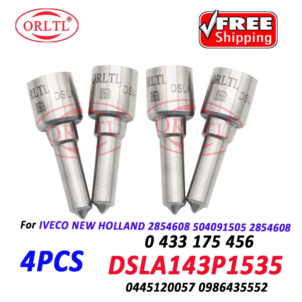 4PCS 0445120057 Diesel Injector 0986435552 Nozzle DSLA143P1535 Fuel 0433175456 for IVECO NEW HOLLAND 2854608 504091505 2854608