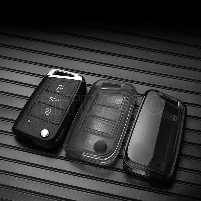 For VW Polo Skoda Octavia A7 Kodiaq Seat Ateca Leon Golf 7 MK7 VII Tiguan Soft TPU Car Key Cover Case Shell Fob Holder Protector
