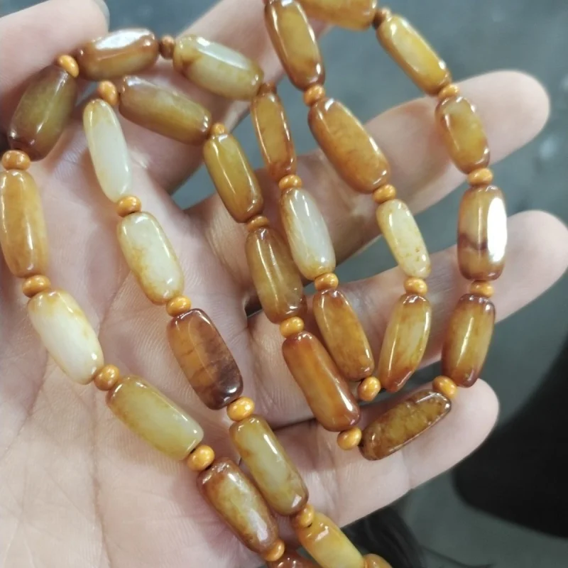 

Genuine Xinjiang Hotan Necklace, Green and White with Cord, Unisex Raw Stone Pendant Jade Chain