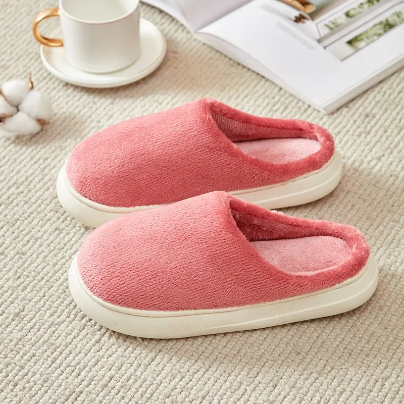 Nova cor sólida dos homens casa chinelos feminino slides macios casual inverno quente de pelúcia interior apartamentos casais quarto conciso sapatos peludos