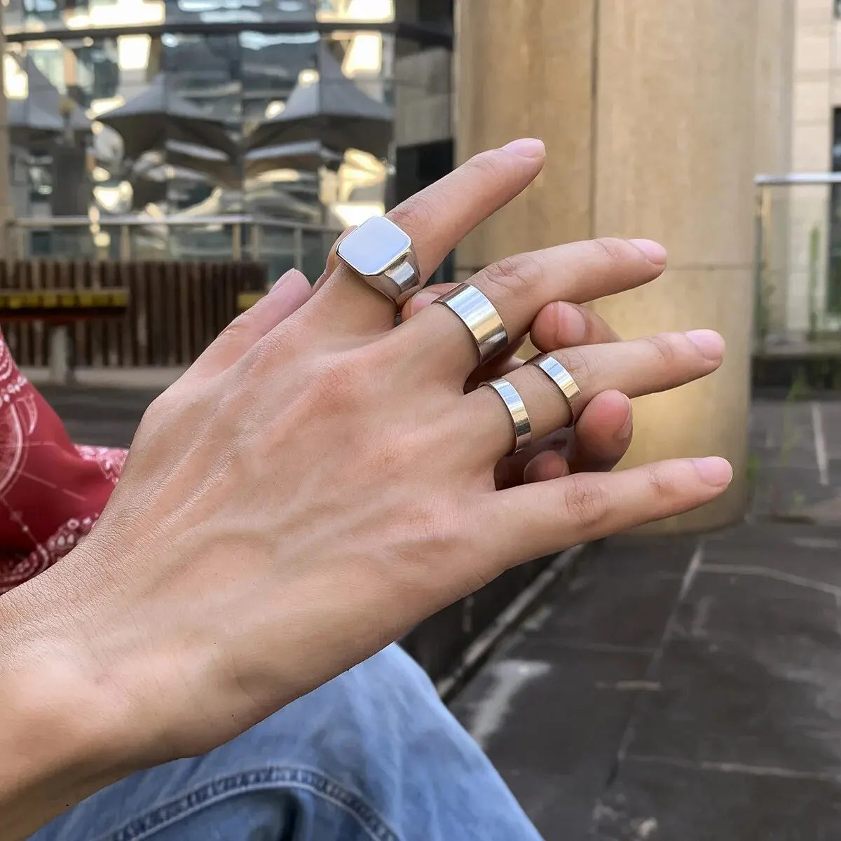 4Pcs Retro Stackable Stainless Steel Wide Rings for Men