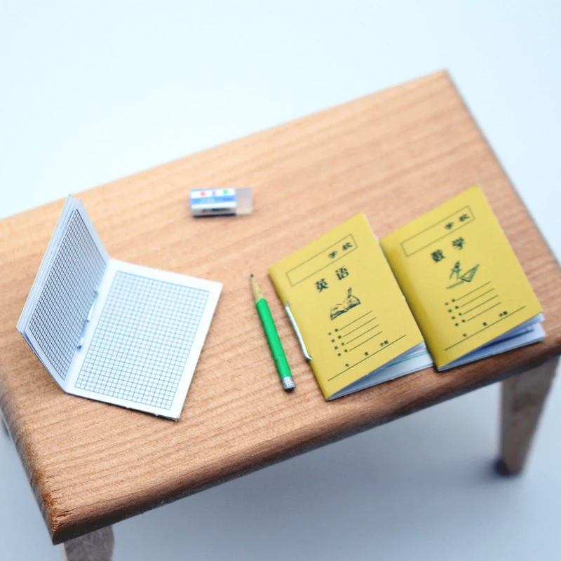 

1:12 Mini Chinese Math English Practise Books Dollhouse Miniature Exercise Book Paper Notebook Model Life Scenes Decor Gift 3Pcs