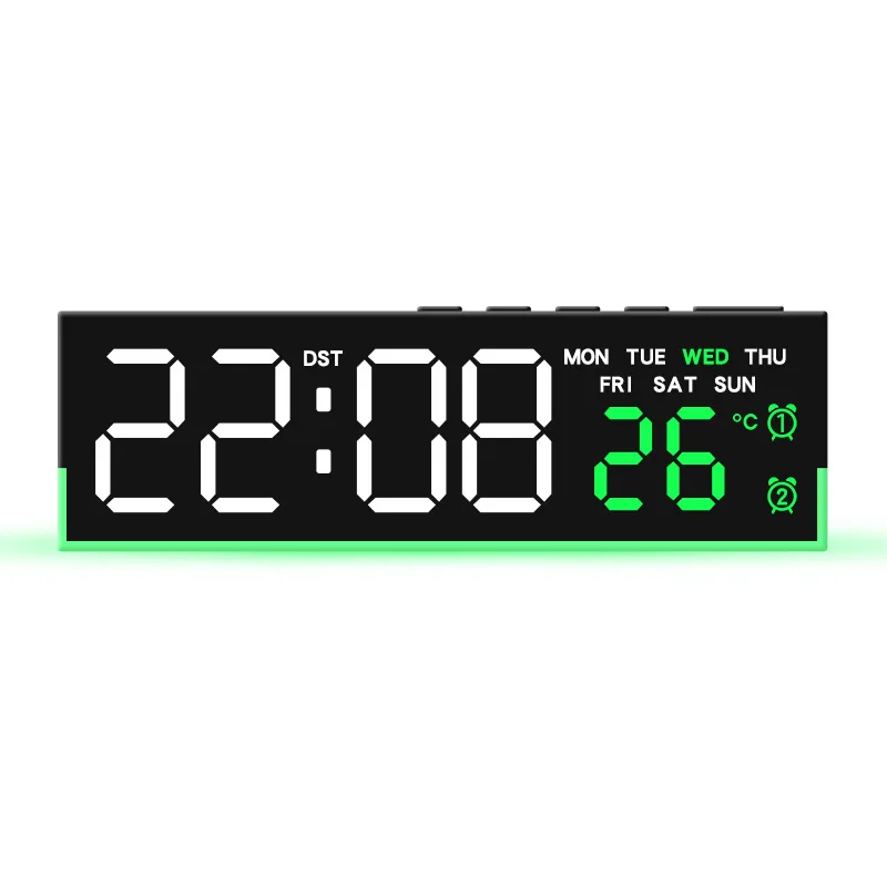 USB-betriebener digitaler Wecker mit Stimmungslicht, TEMP, Datum, Woche, 2 Alarme, automatisch dimmbar, Schlummer-Tischuhr, 12/24 Stunden, DST-LED-Uhr
