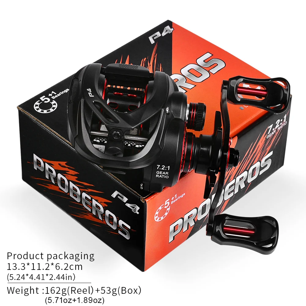 PROBEROS Baitcasting-Rolle 7,2:1 Übersetzungsverhältnis 5+1BB 8 kg/18 lb Drag 162 g Metallgehäuse Gusstrommelrad Salzwasser-Angelrolle Pesca – Detail 14