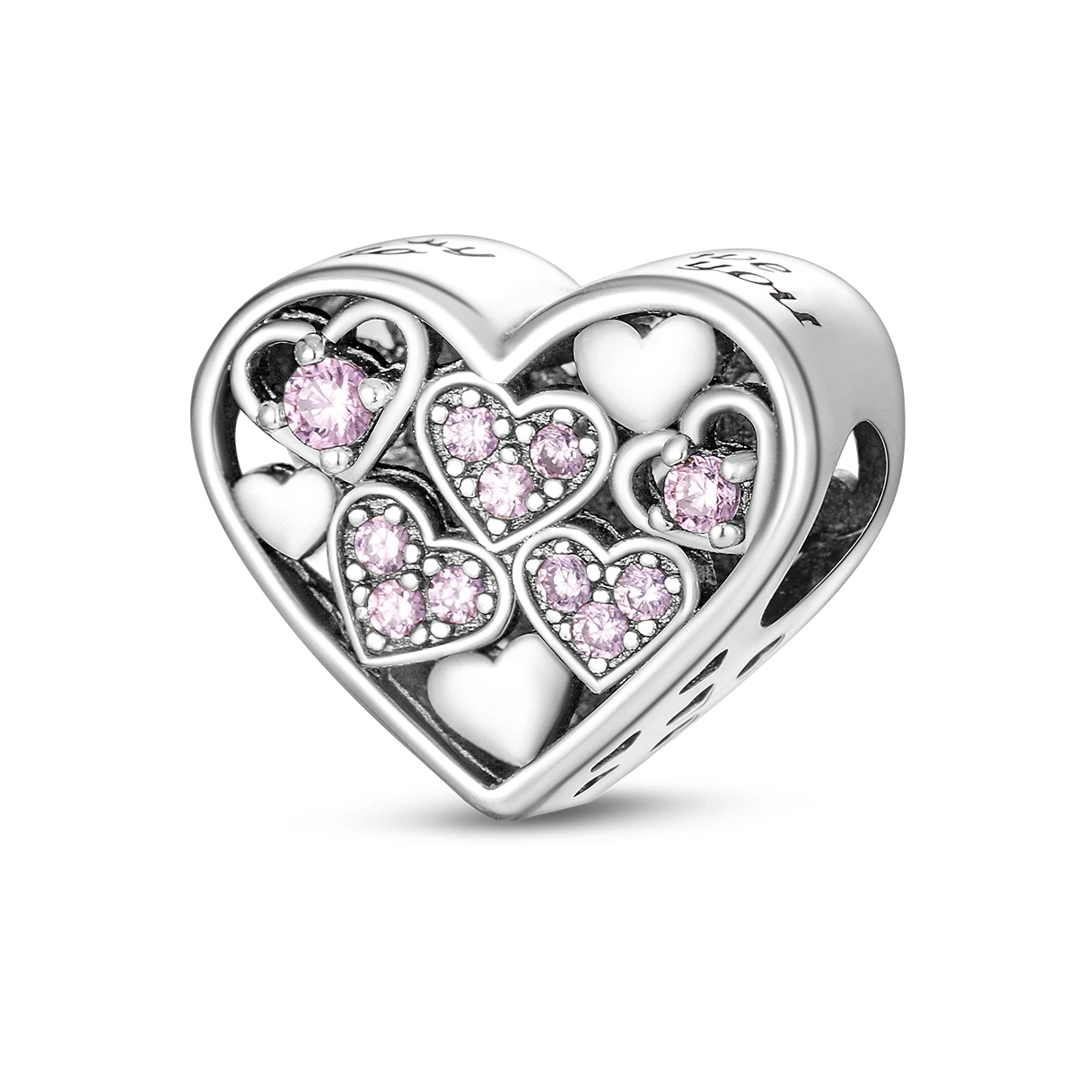 

925 Sterling Silver Pink Heart Charms Dazzling Pink Clear CZ Dangle Beads Fit Bracelets Necklace Women Mother's Day Jewelry Gift