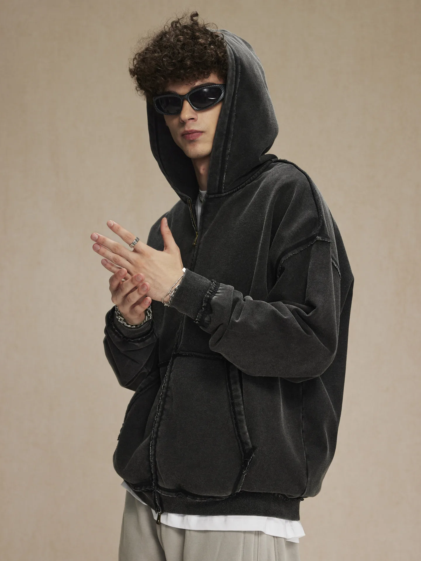 

Мужская толстовка на молнии в стиле ретро American High Street, плотная (450 г), повседневная, свободного кроя, с капюшоном, модная