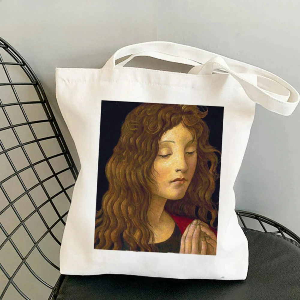 Renaissance Portrait Art Canvas Tote Bag, Botticelli Painting Print Reusable Shoulder Bag, Aesthetic Handbag for Art Lovers Gift