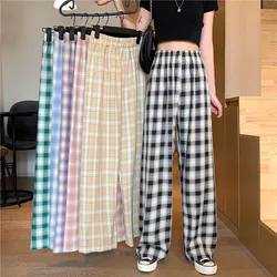 Plaid Pants Women Oversize Wide Leg Trousers Female Korean Style High Waist Checkered Pajama 2022 Spring Autumn
