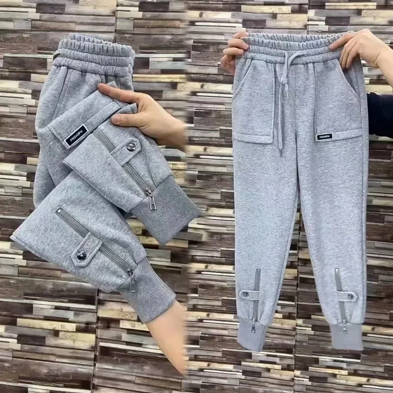 New Fashion Autumn High Waist Women Harlem Pants Loose and Slim Skinny Zipper Pants Thickened Sports Casual Trousers Female