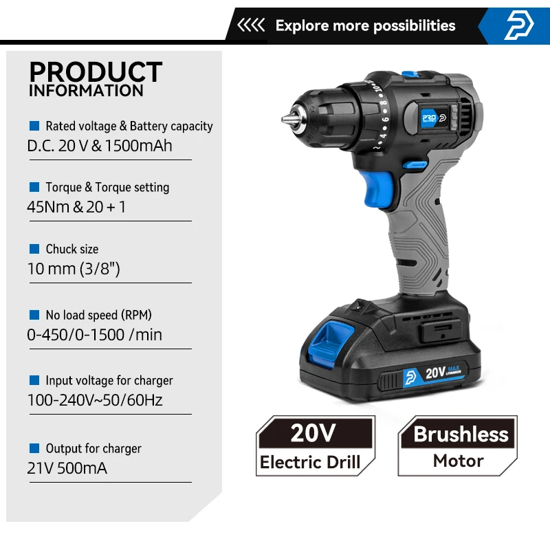 20V Electric Screwdriver Brushless Drill 45NM Cordless Mini Electric Drill  Power Tool Repair 5 Pieces Pack By PROSTORMER