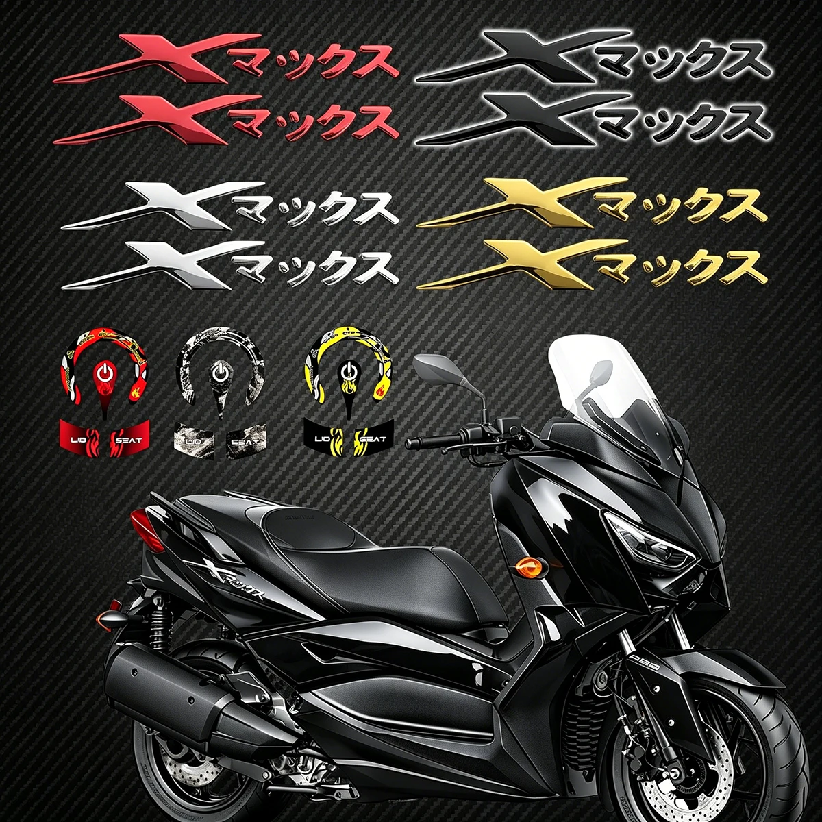 Für XMAX300 Xmax 300 Japanische Kanji-Edition Logo Emblem 3D Aufkleber Dekor Motorrad Motorroller Karosserie Aufkleber Zubehör