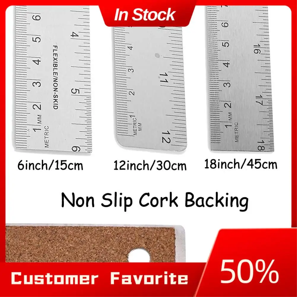 AT03 Top Metal Ruler With Cork Backing 6/12/18 Inch Ruler Set With Inch And Cm Drafting Tools For Precise Measurement Purposes