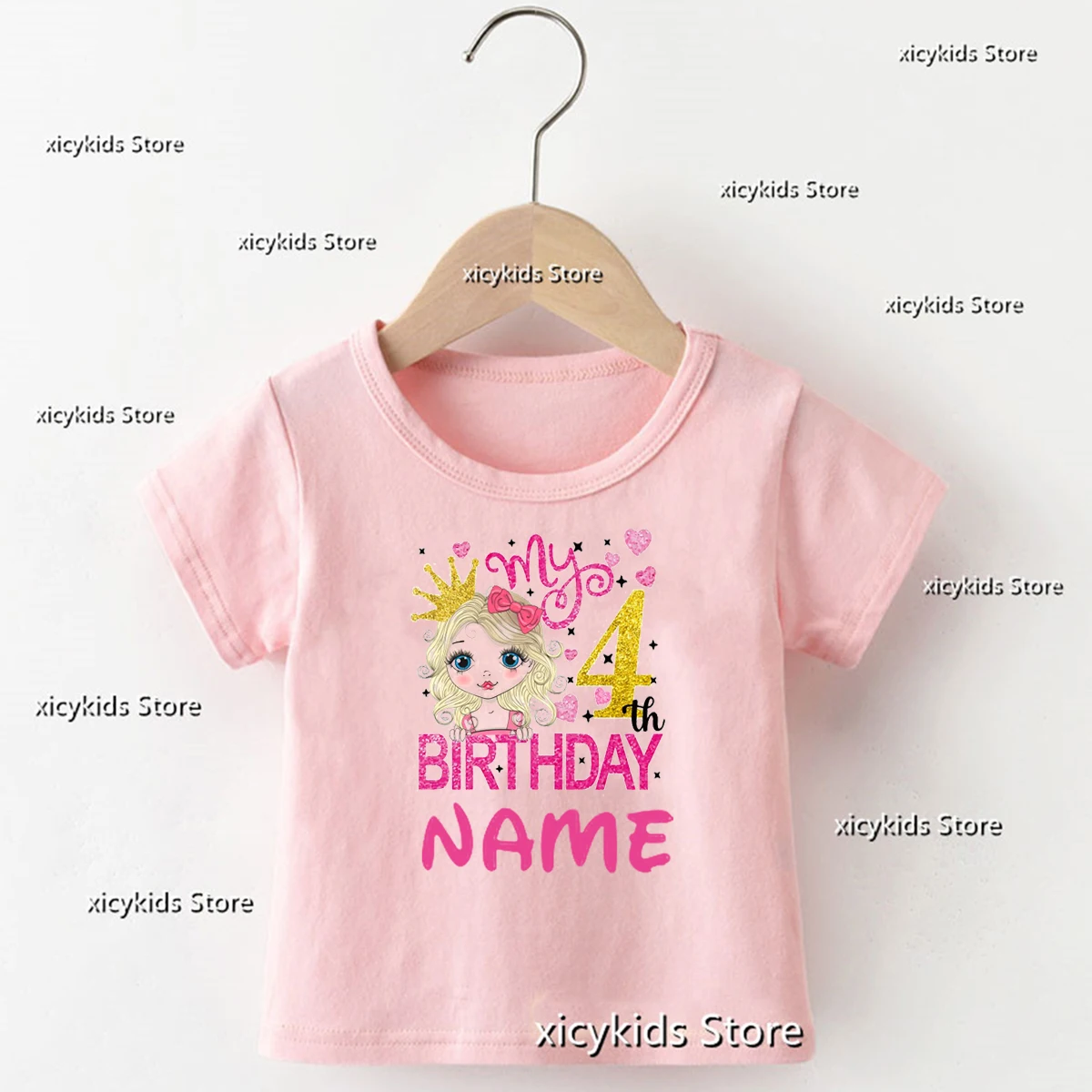 Roupas de aniversário de pele branca para meninas, roupas infantis, t-shirt bonito, nome personalizado, 1 a 10 anos crianças, presentes de aniversário