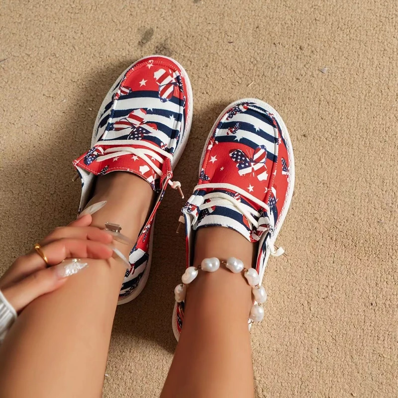 2025 ربيع الخريف جديد مطبوعة حذاء مسطح مريح جولة تو المألوف عارضة خفيفة الوزن شقة النساء أحذية أطفال