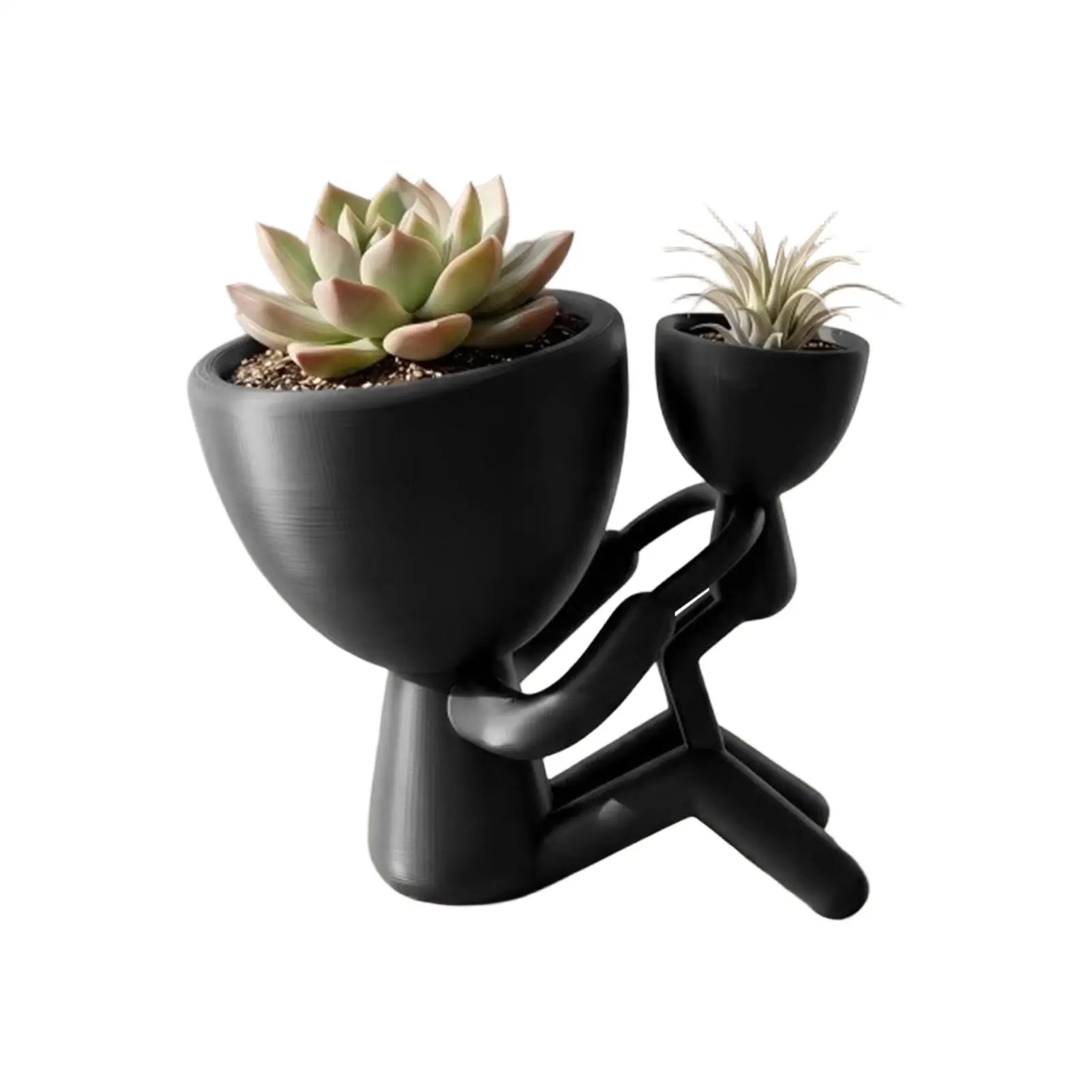 Creative Parent-child Small Planter 2-Slot Modern Cute Matte 3D Printed Desk Decor Abstract Art Garden Pots Table Decor