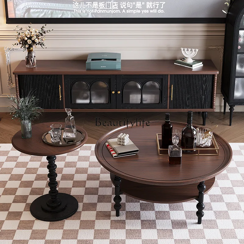 

Coffee table combination new French cream style American medieval small round retro