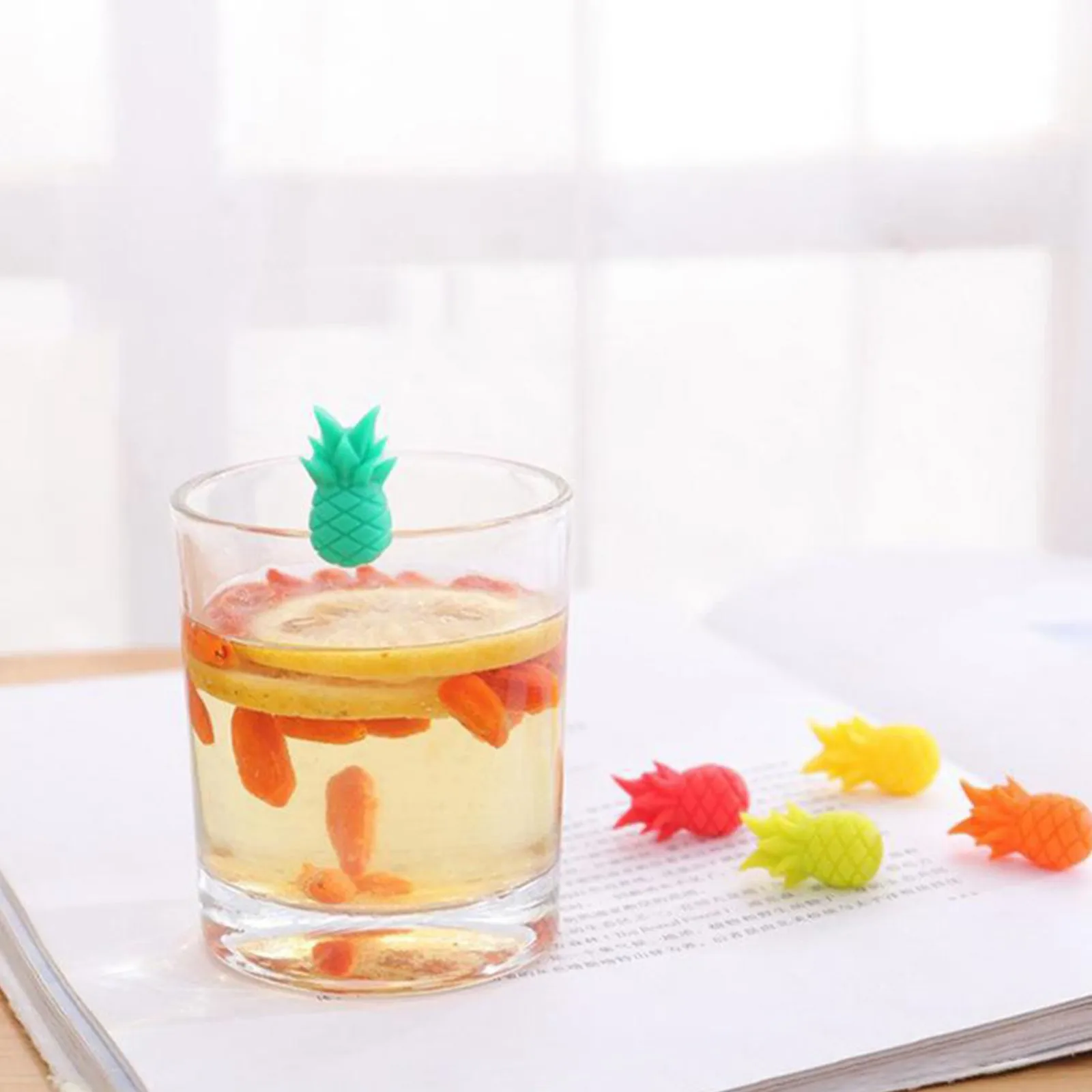 6 Pieces Wine Glass Charms Drink Markers Cute Pineapple Glass Identifiers Silicone Pineapple Wine Glass Marker For Adhesive Cups