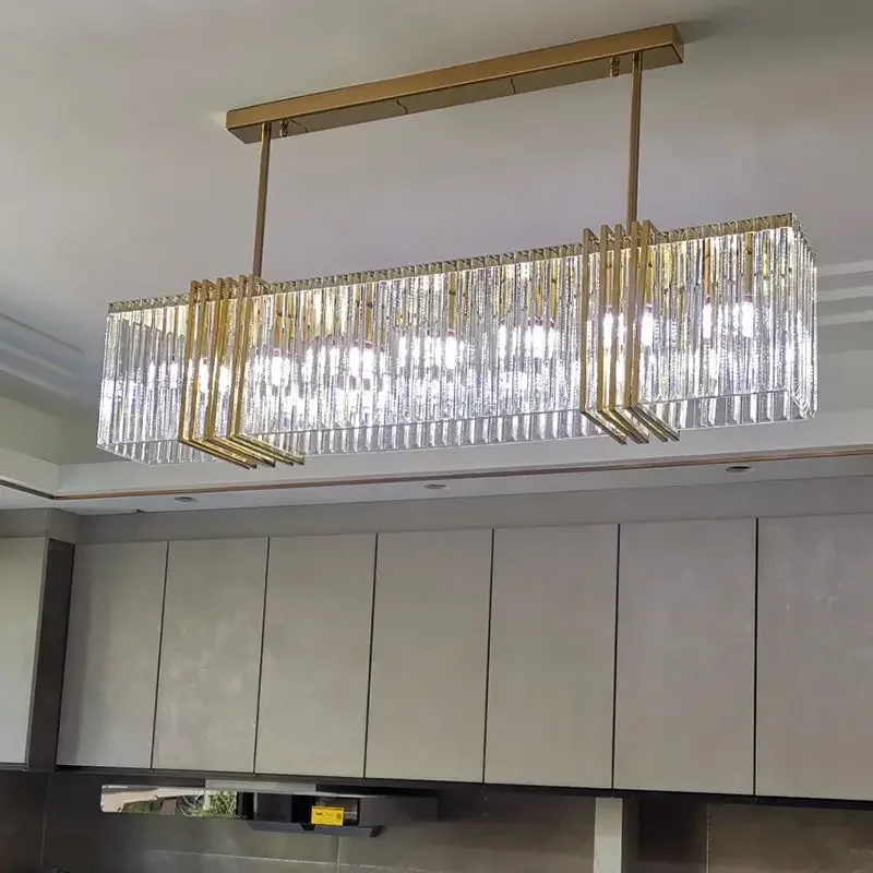 

American Modern Luxury Crystal Led Chandelier Dining Room Kitchen Lustre Strip Hanging Lights Deco Indoor Lighting Fixtures