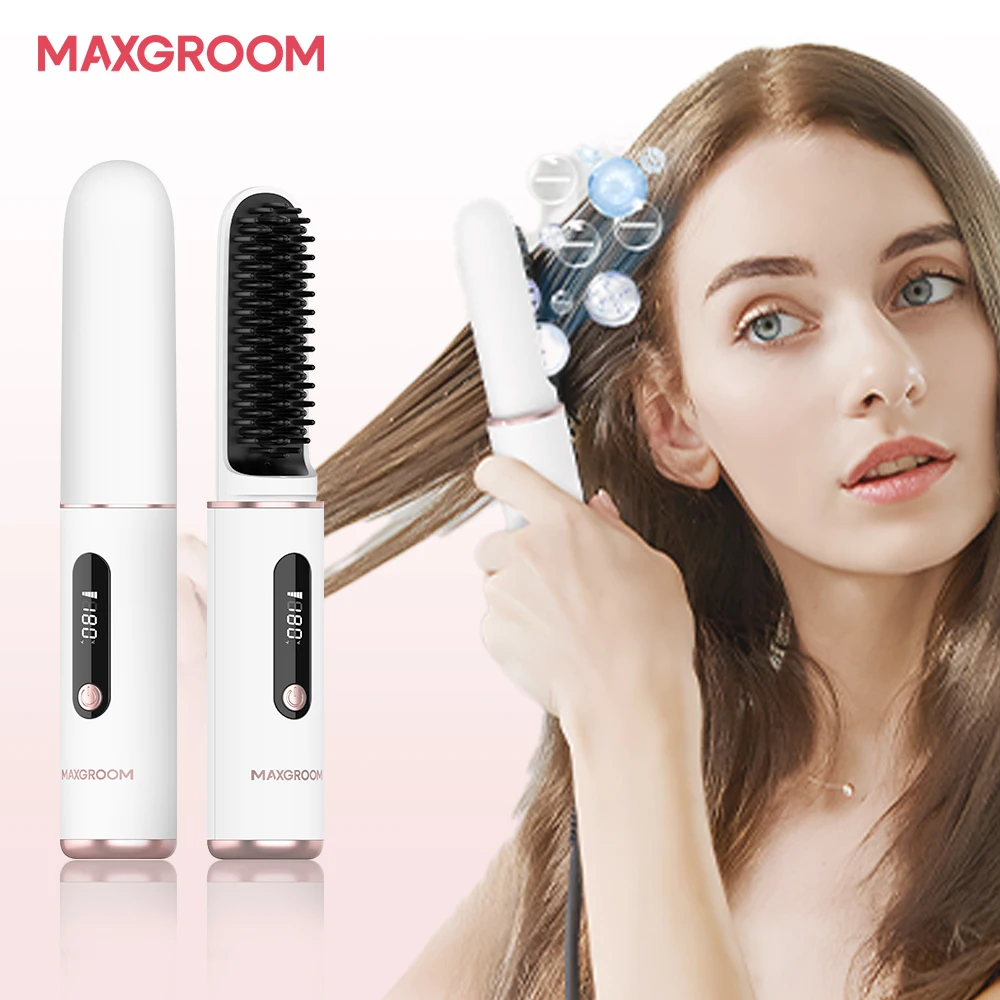 

MAXGROOM электрические щетки для волос беспроводной выпрямитель для волос щетка нагревательный ионный выпрямитель расческа портативная перезаряжаемая щетка для волос