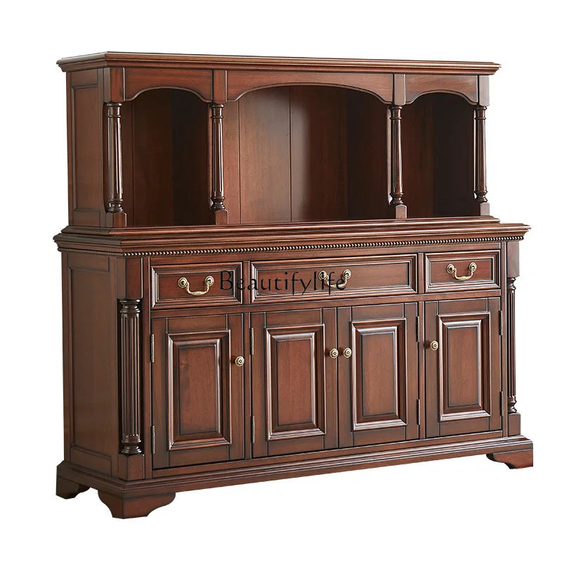 

American-style Solid Wood Four-door Sideboard High-end Black Walnut Wine Cabinet Modern